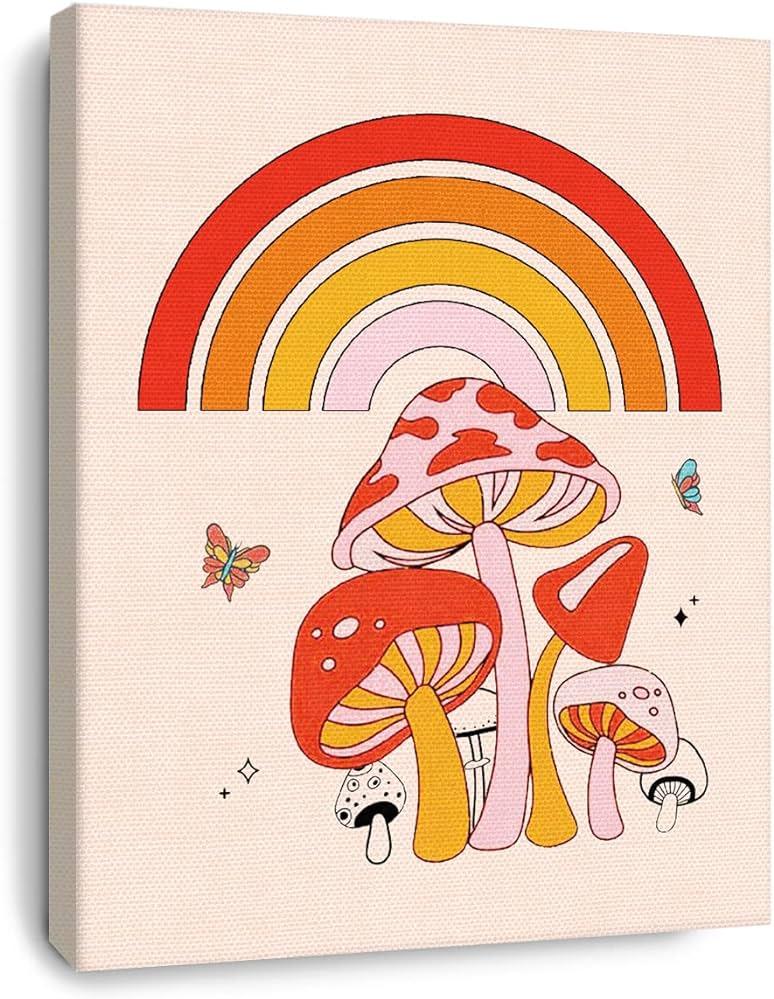 Amazoncom OTINGQD Vintage Rainbow Mushroom Canvas Wall Art