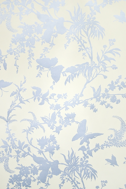 Tropical Floral Wallpaper Striking cream wallpaper with metallic blue
