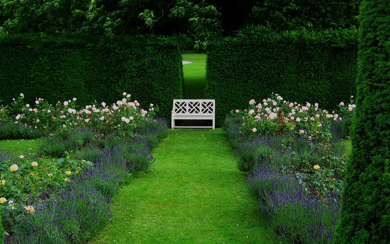 English Manor Garden Scenery Wallpaper Landscape