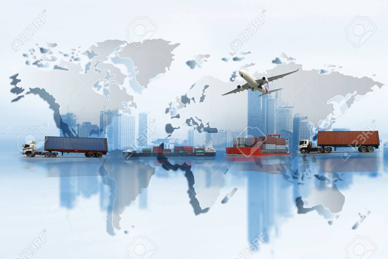 Shipping Delivery Car Ship Plane Transport On A Background