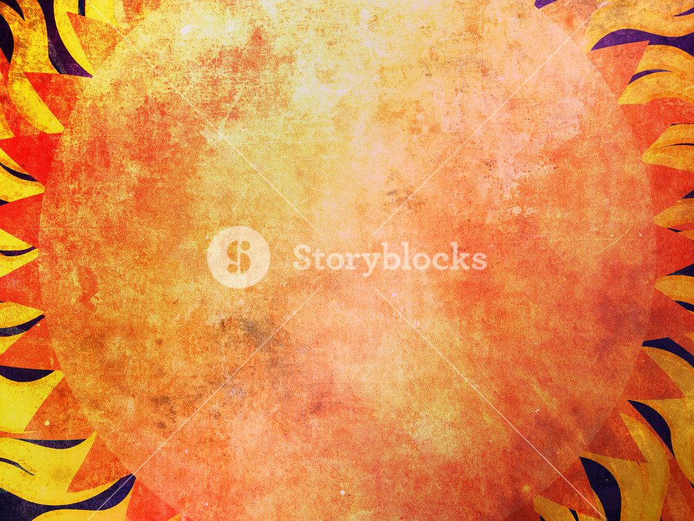 Vintage Grunge Background With Abstract Sun And Ornage Rays