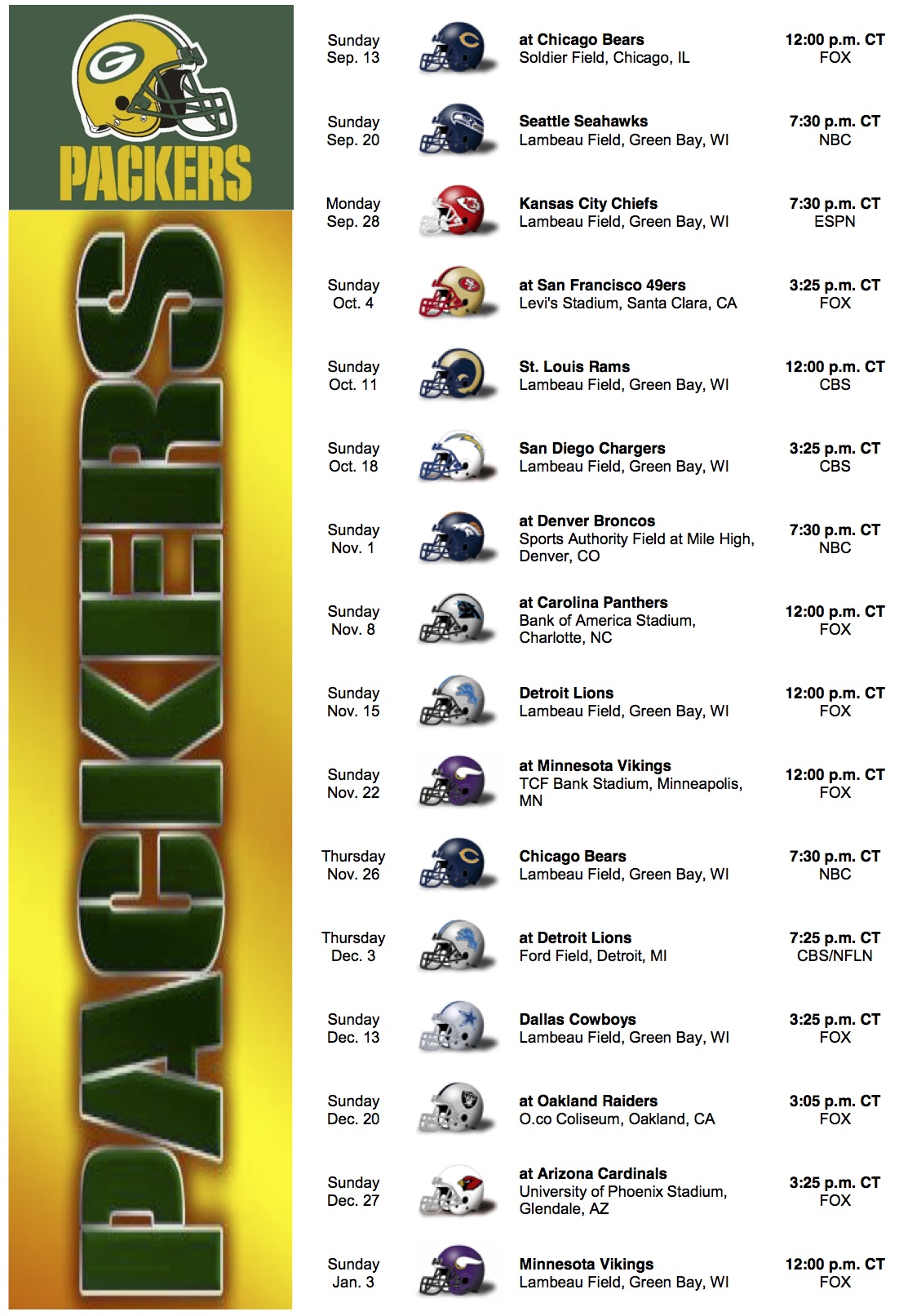 Football Schedule Green Bay Packers By Cw57 Tv