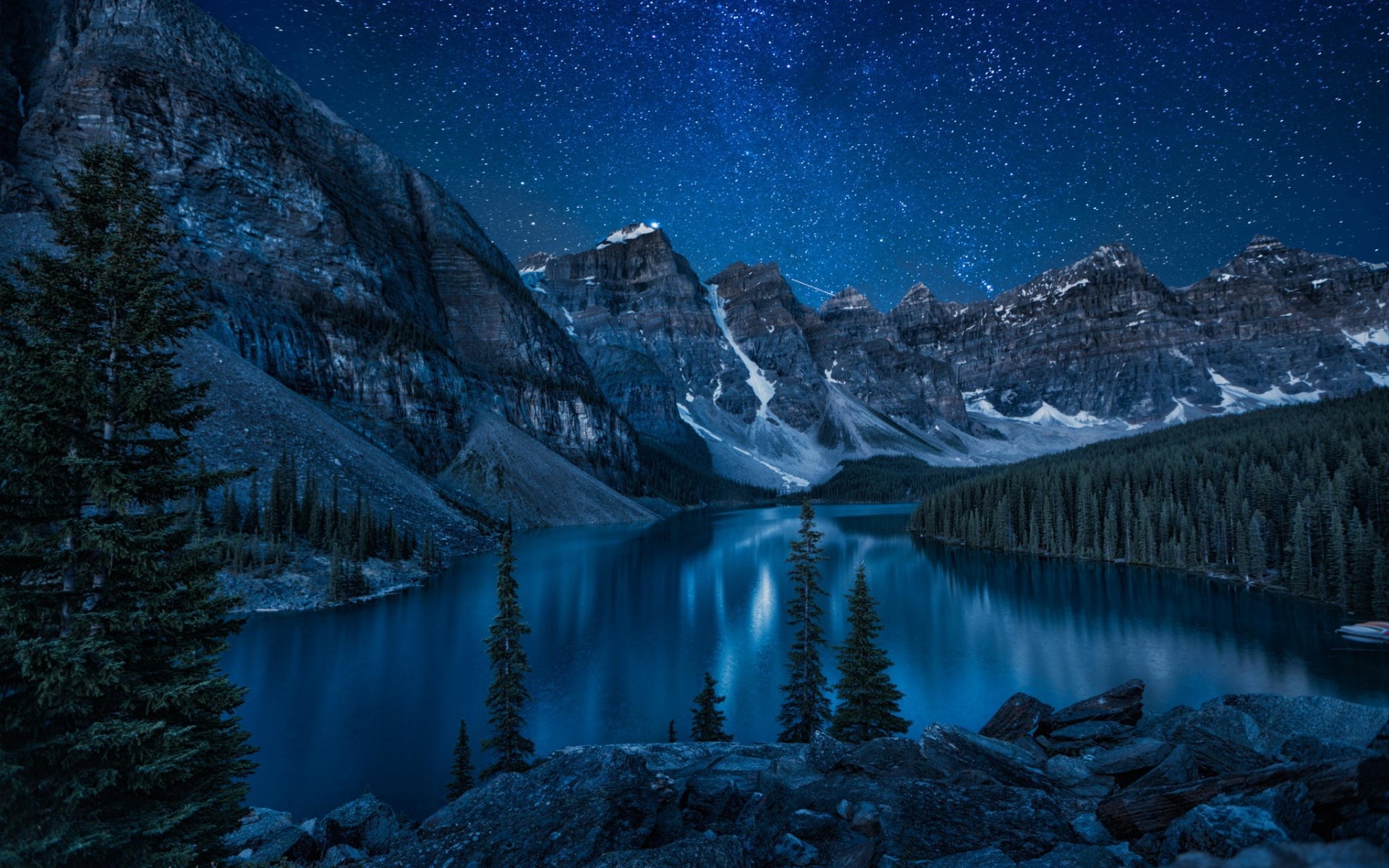 Wallpaper mountains forest lake night Banff National Park Moraine