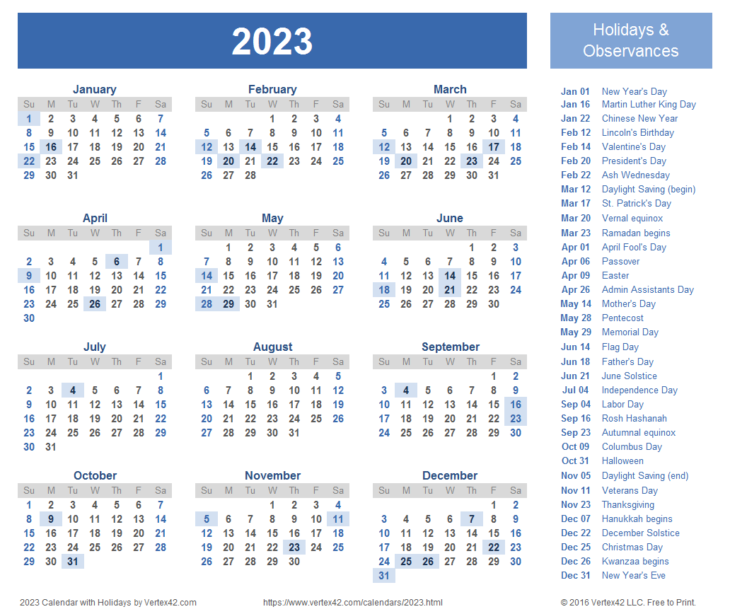 2023 Calendar Templates and Images 1032x868