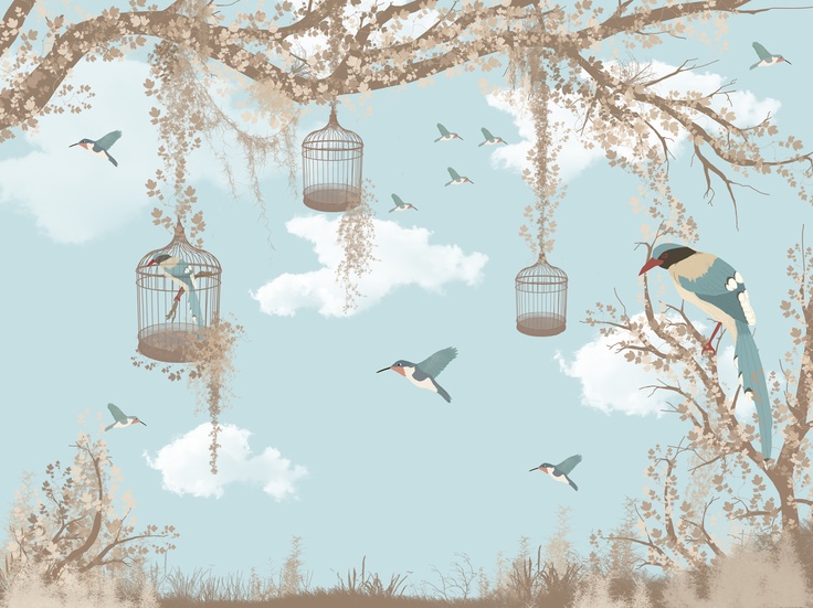 Blue Birds Wallpaper Interior Design Kids Bird