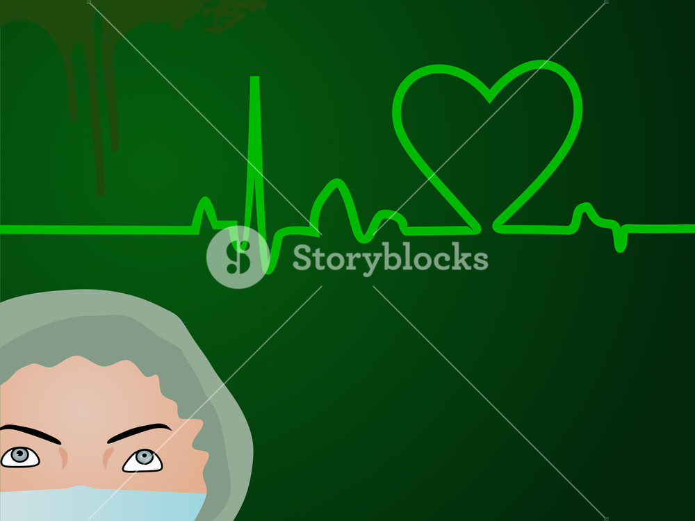 Heart Beat On Green Background With Nurse Royalty Free Stock