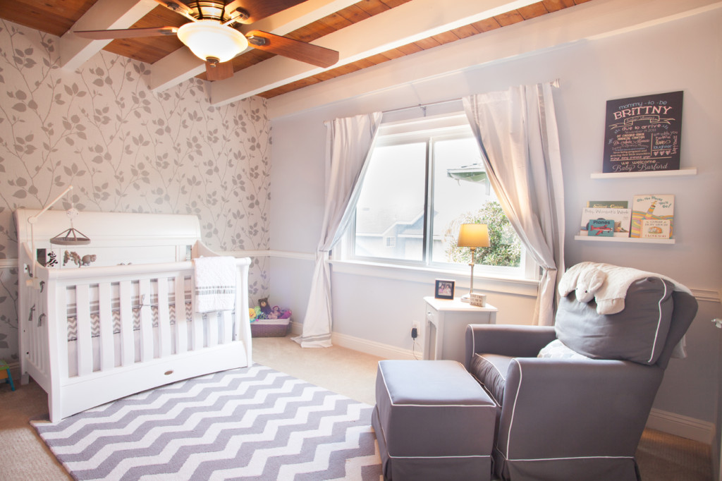 Modern Nursery With Gray Floral Accent Wallpaper Project