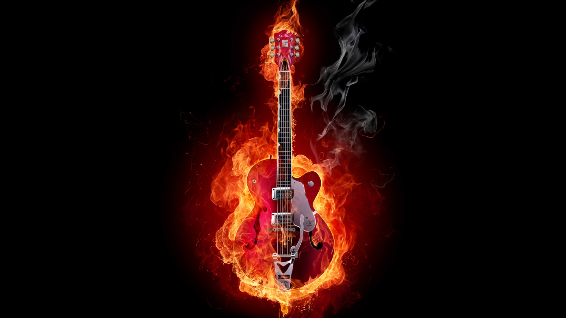 Realistic Flaming Guitar Fire Wallpaper HD Desktop