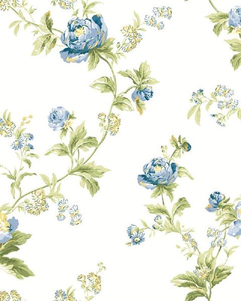 Waverly Classics Blue And White Forever Yours Trail Floral Wallpaper