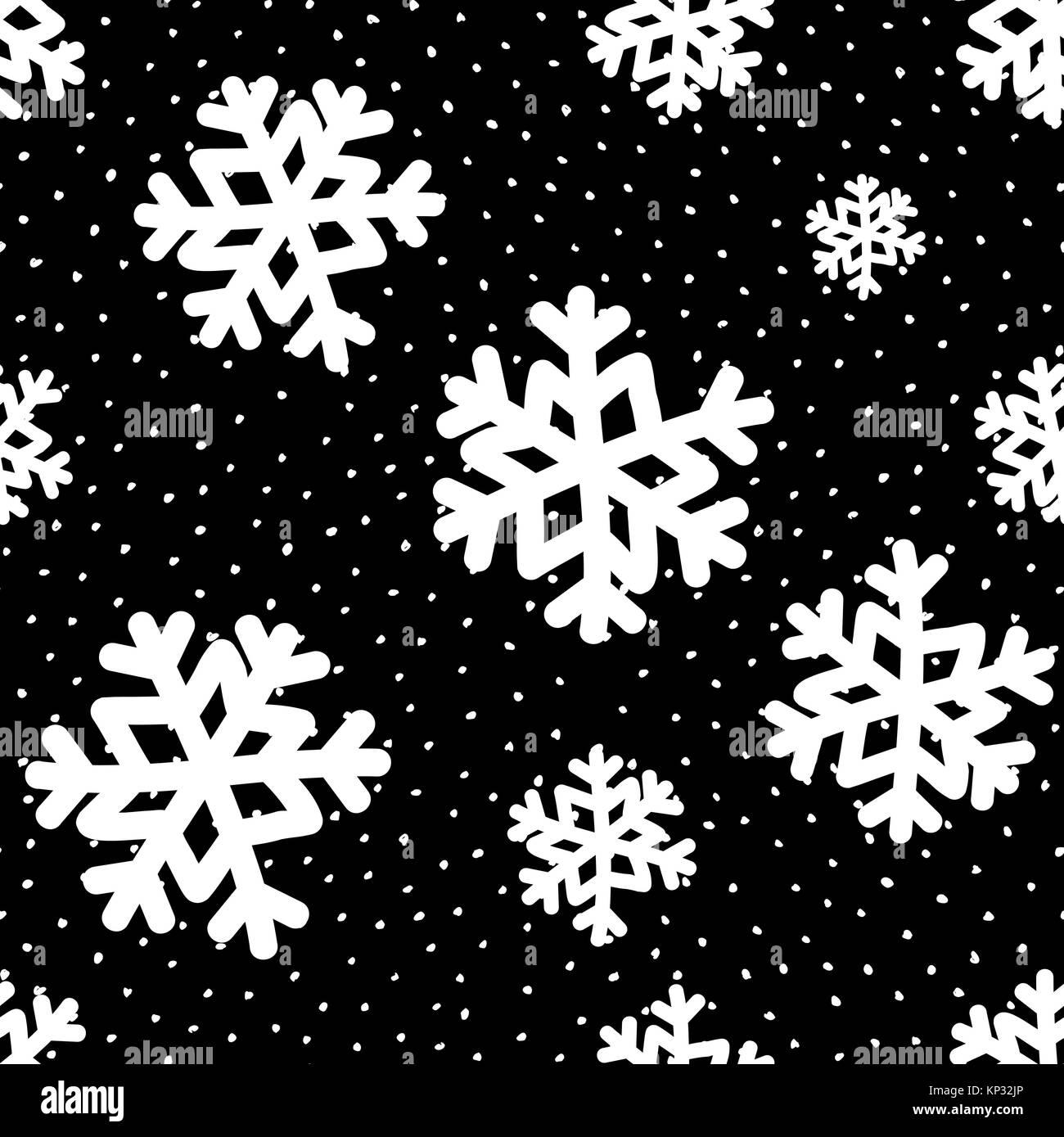 Seamless repeating pattern with white snowflakes on black