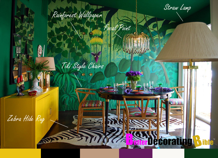 Cool Tiki Style Dining Room Featuring Wallpaper That Makes You Seem