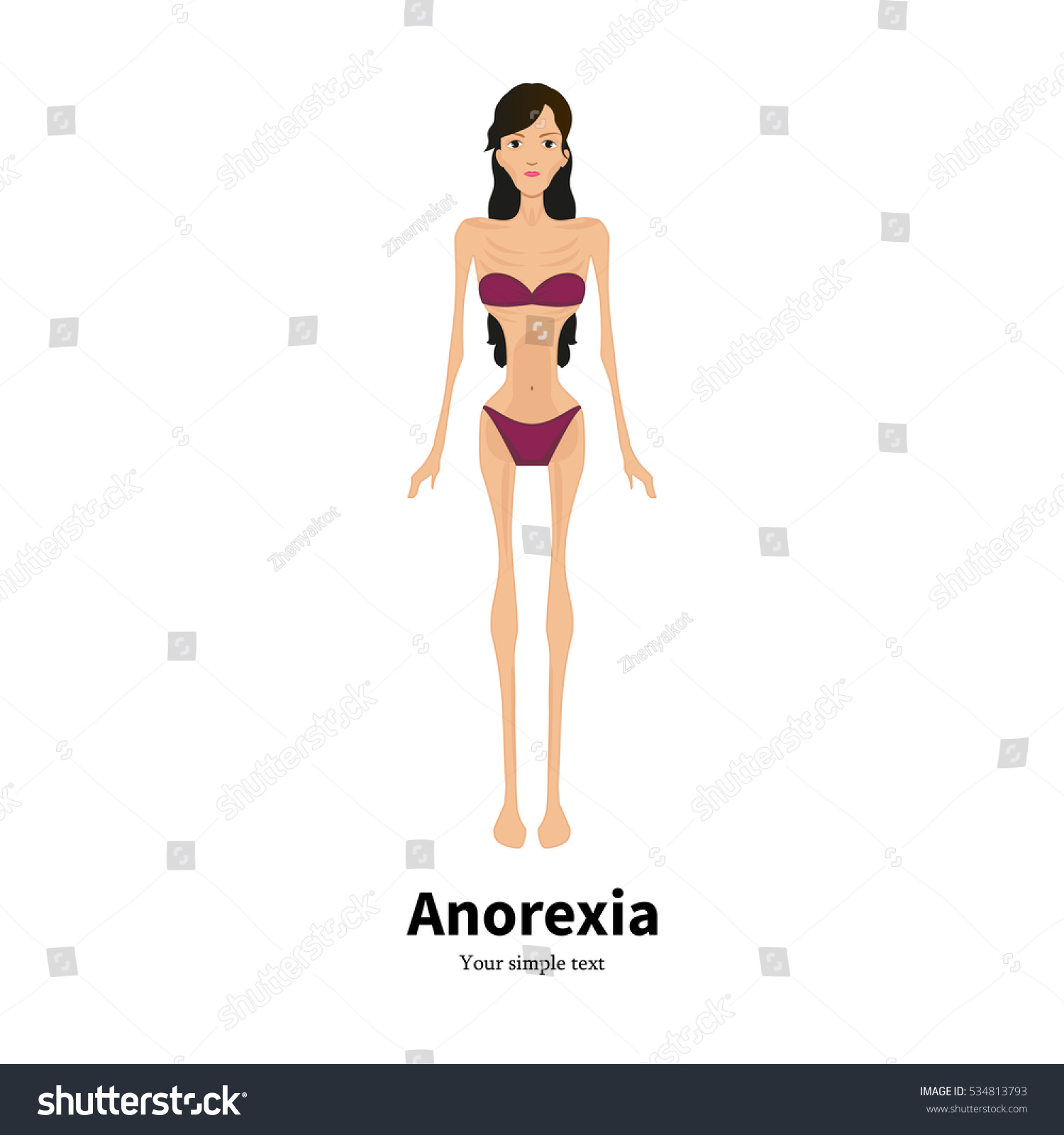 Vector Illustration Cartoon Girl Anorexia Nervosa Stock