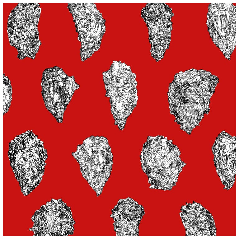 Oysters Wallpaper Black And White On Red Smooth Paper
