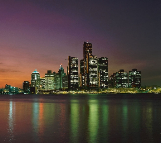 Detroit Skyline At Dusk Desktop Wallpaper