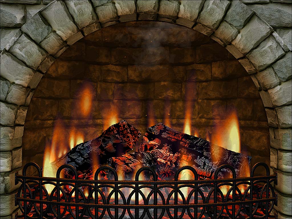 burning fireplace screensaver