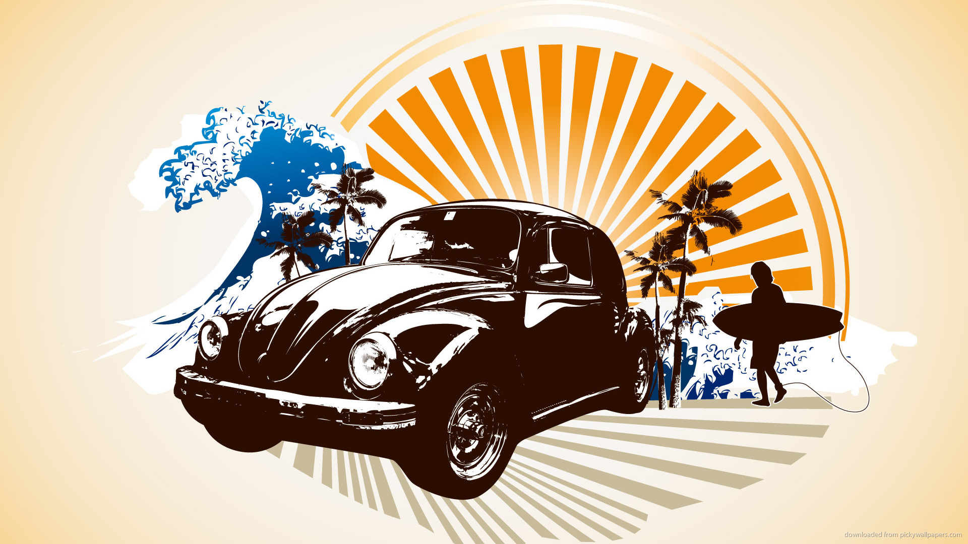 iPad Volkswagen Beetle Surfing Art Screensaver For Kindle3 And Dx