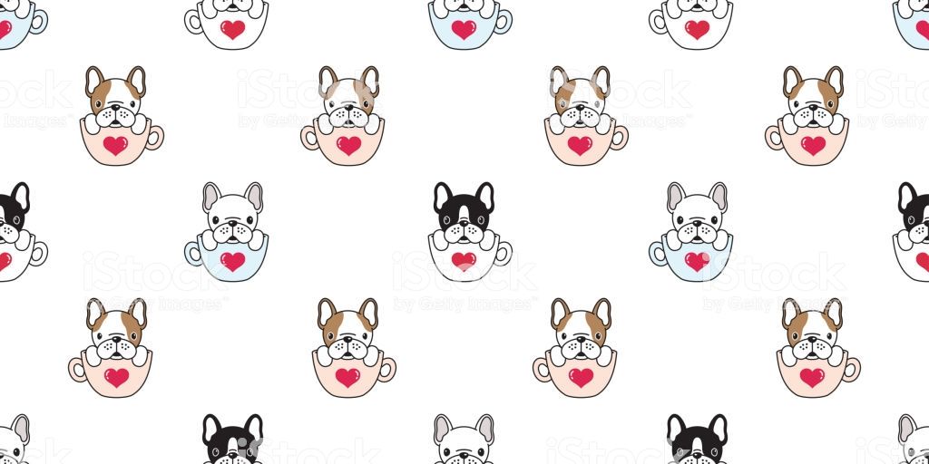 Dog Seamless Pattern French Bulldog Pug Isolated Cup Heart