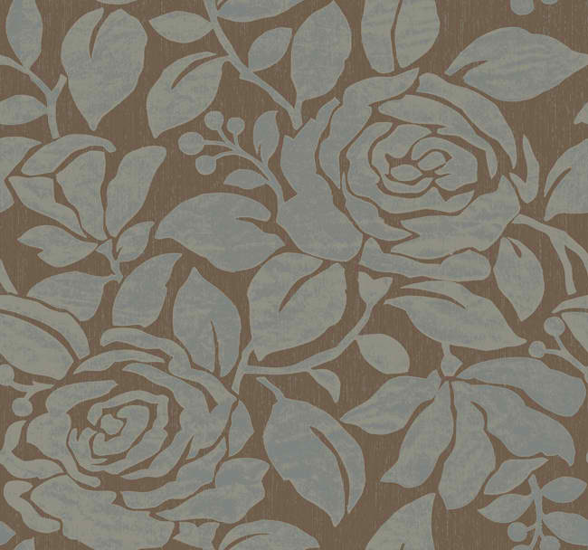 Brown Blue Large Floral Wallpaper Traditional