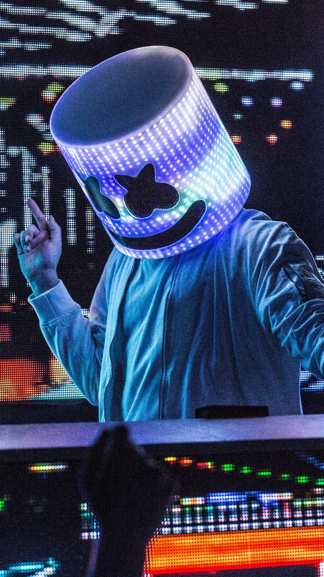 Blue Lights On Helmet Marshmello HD iPhone Wallpaper