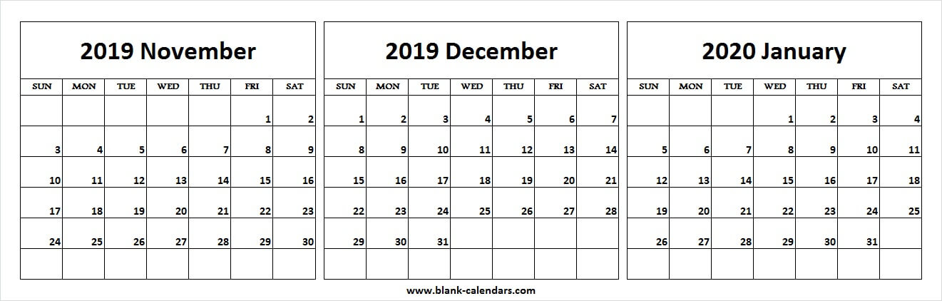 November December January Calendar Print