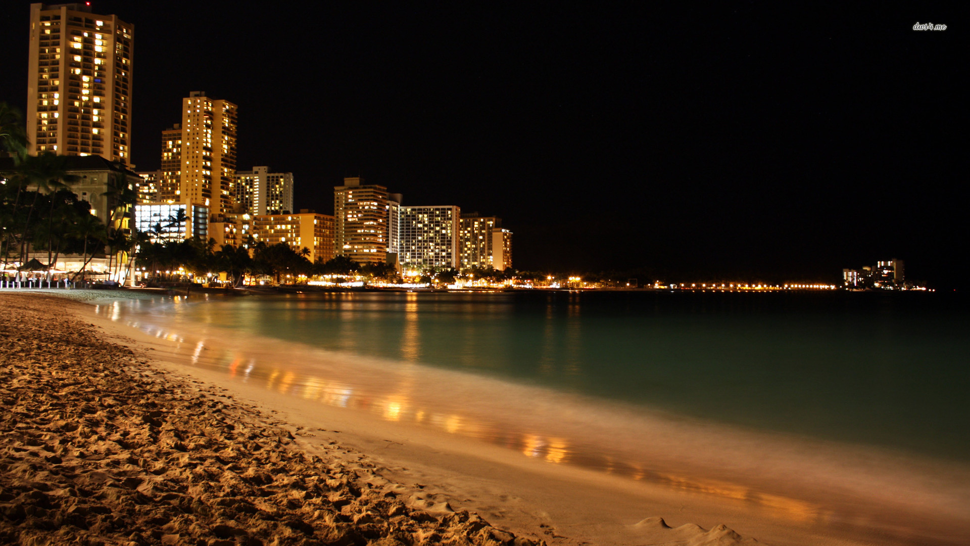 Waikiki Beach At Night Wallpaper HD