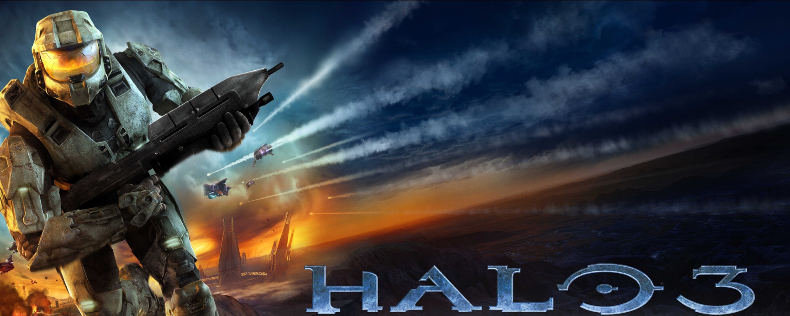 Wallpaper Halo Soldier Run Sky Explosion Dual Monitor