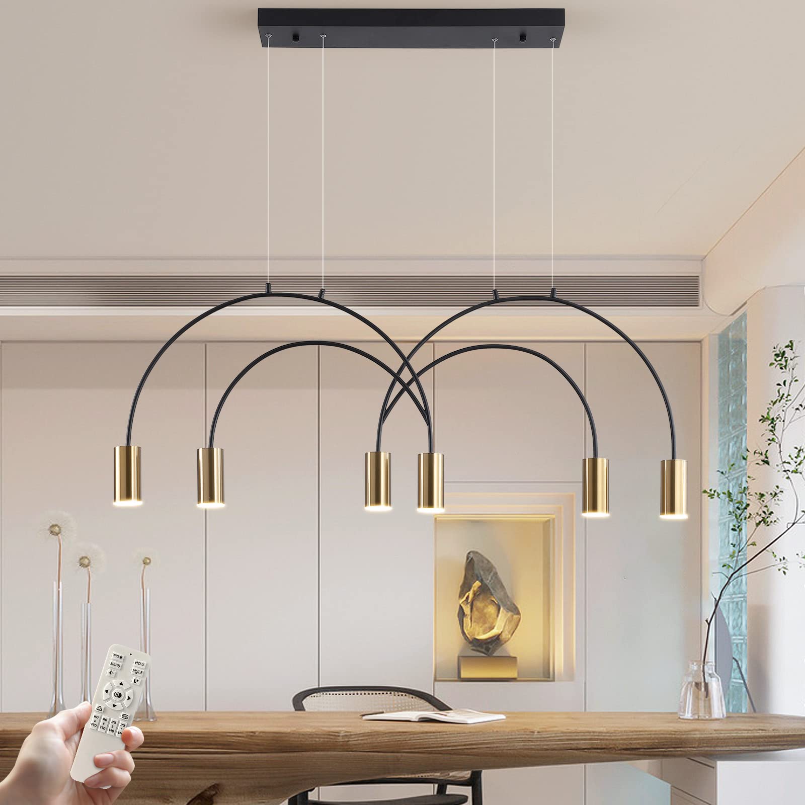 Siittoo Modern Pendant Light Fixture Dimmable Led Black Gold Wallpaper