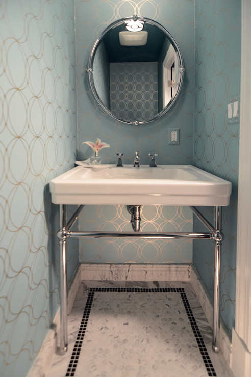 Chic Powder Room With Graham And Brown Darcy Wallpaper Highlighting