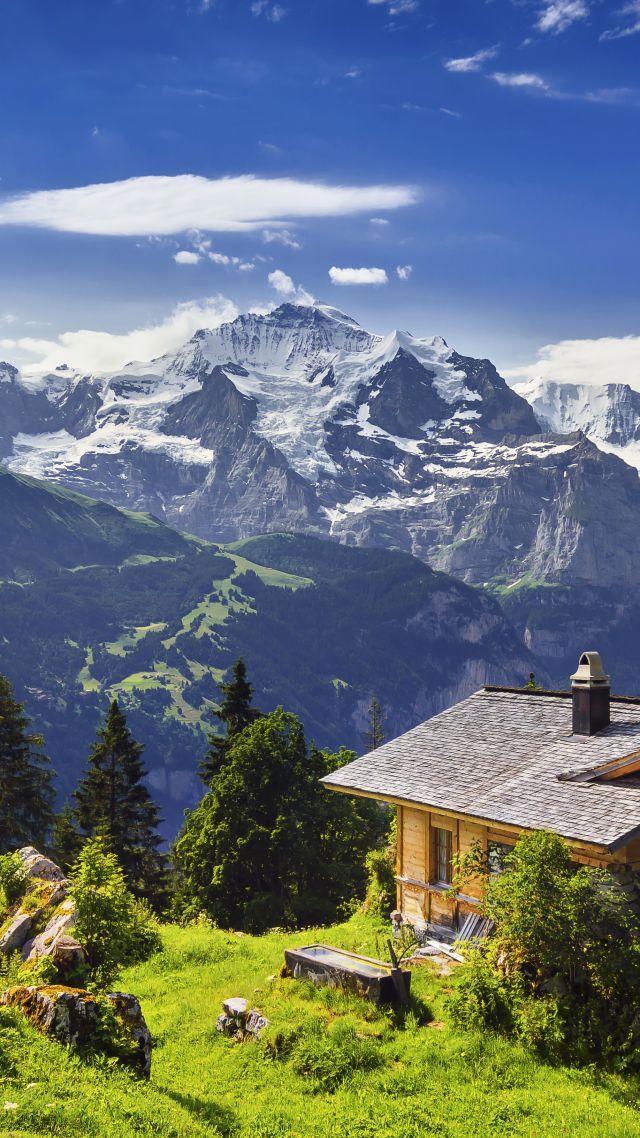 Wallpaper Switzerland 5k 4k 8k Mountains Sky House