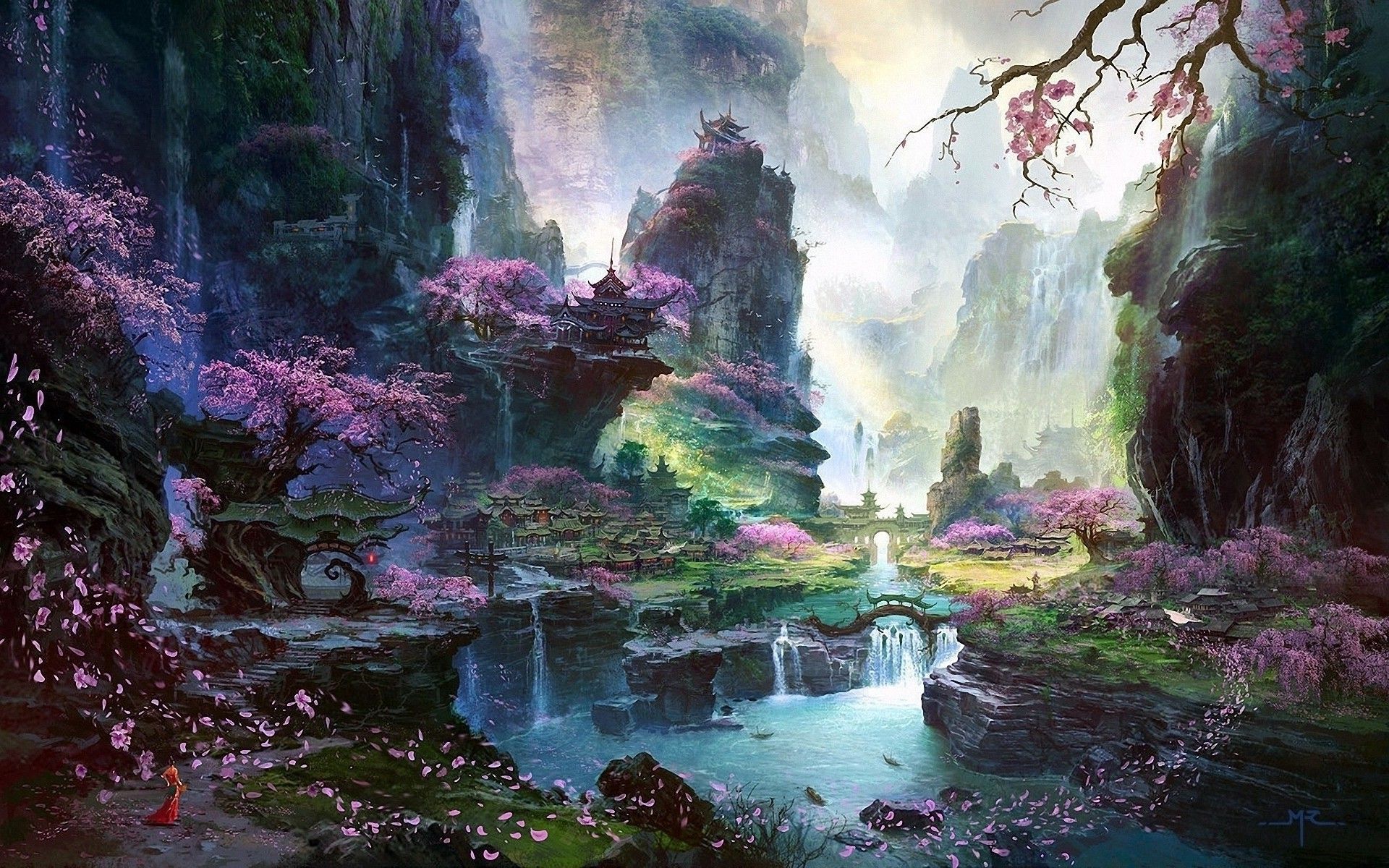Chinese Town In The Mountains Fantasy HD Desktop