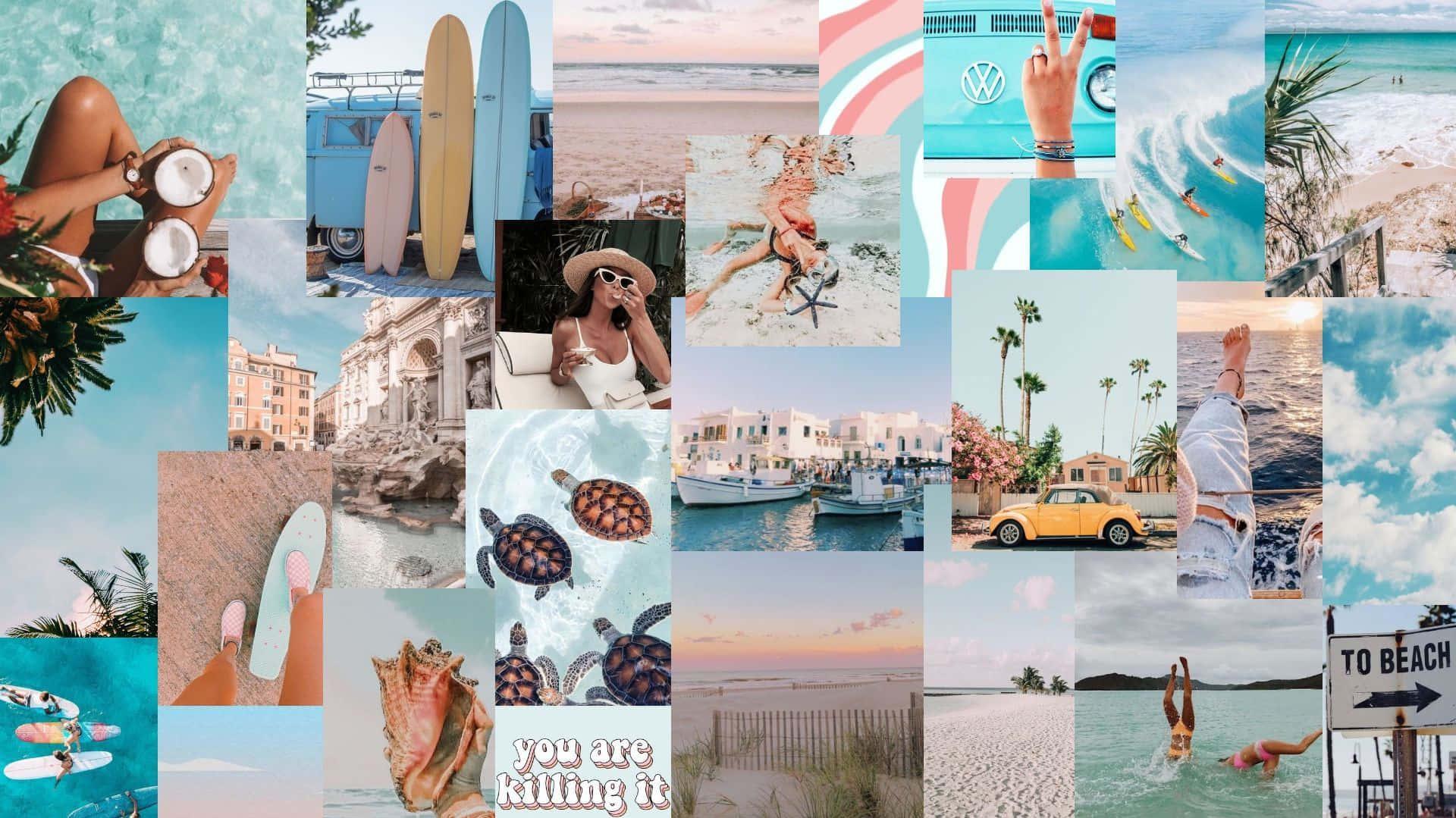 A Collage Of Photos People On The Beach Wallpaper