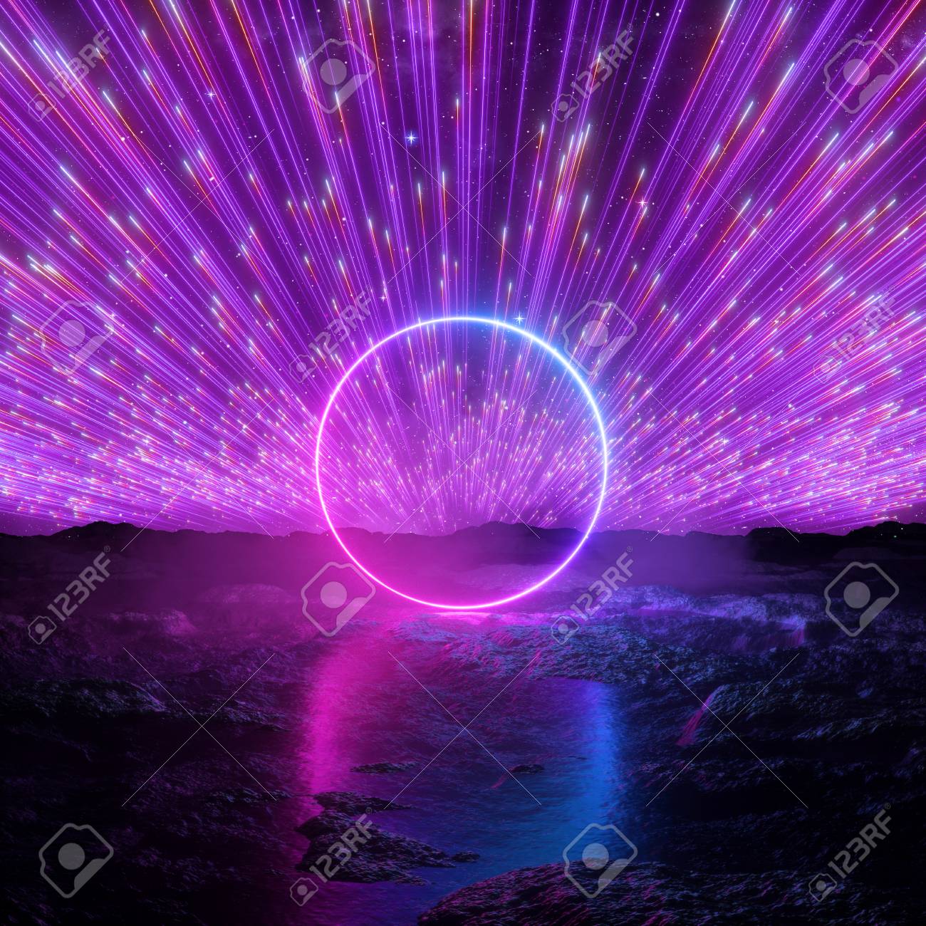 3d Render Abstract Futuristic Neon Background Pink Violet