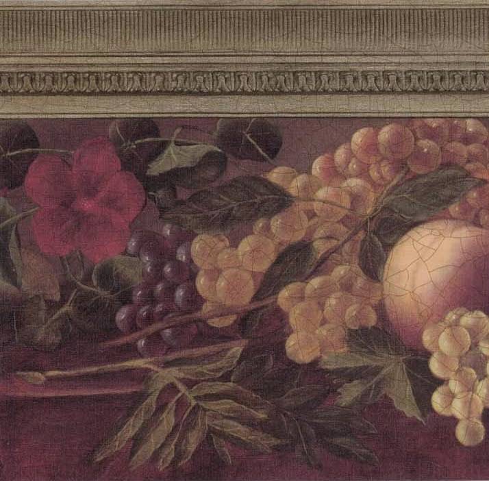 Wallpaper Border Classic Old World Fruit Floral Grapes Leaves Raymond