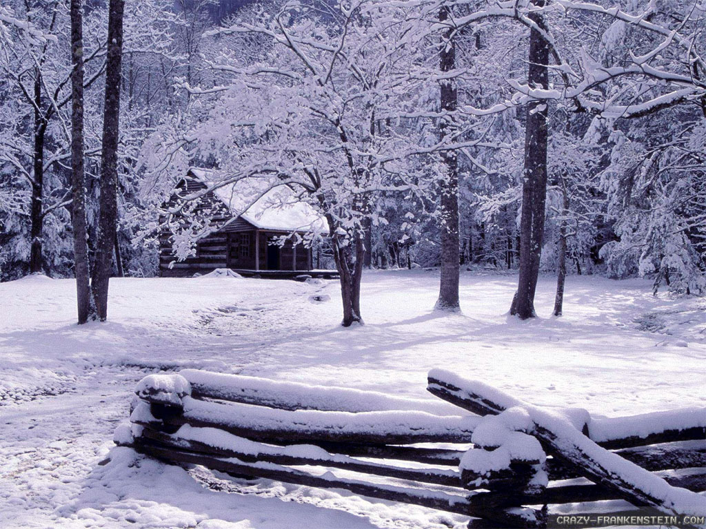 Winter Log Cabin Desktop Wallpaper