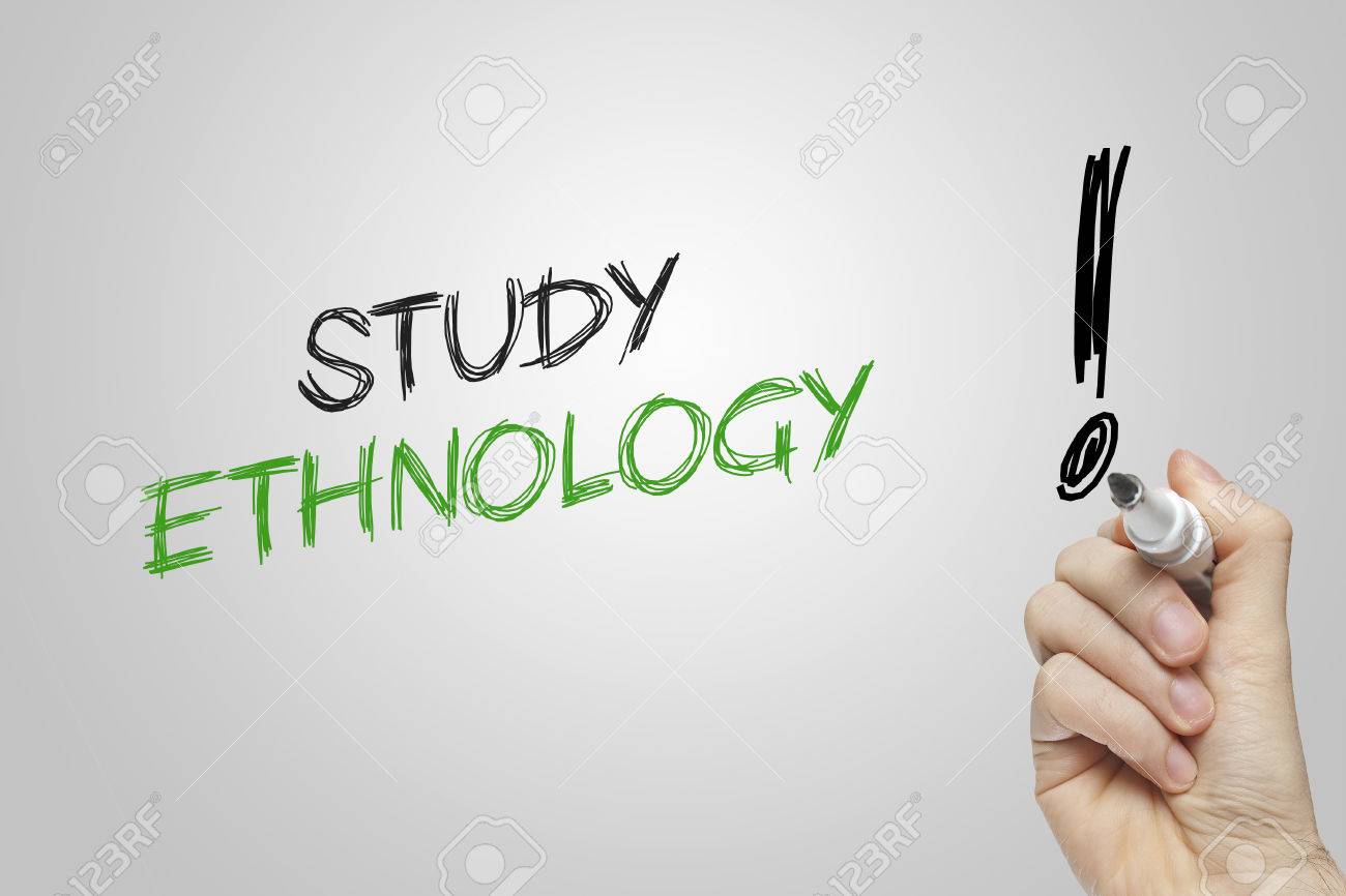 Hand Writing Study Ethnology On Grey Background Stock Photo