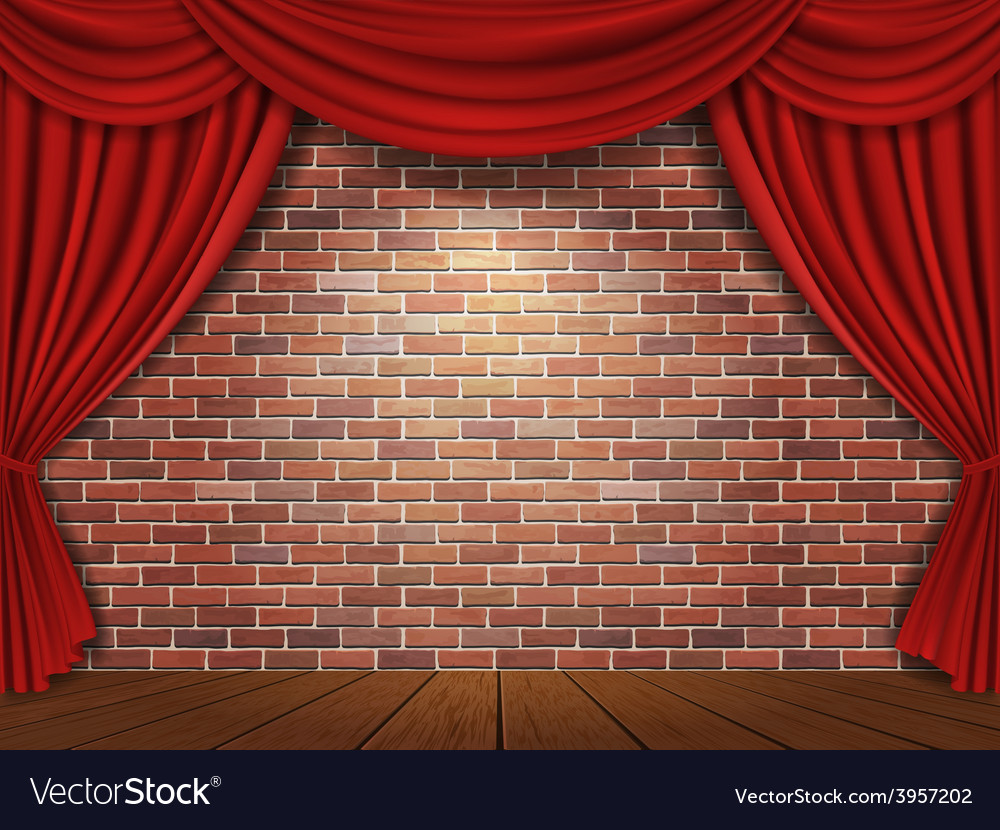 Brick Wall And Red Curtains Background Royalty Vector