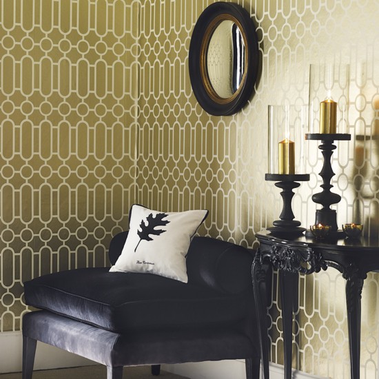 Living room with geometric wallpaper Wallpaper Living room idea