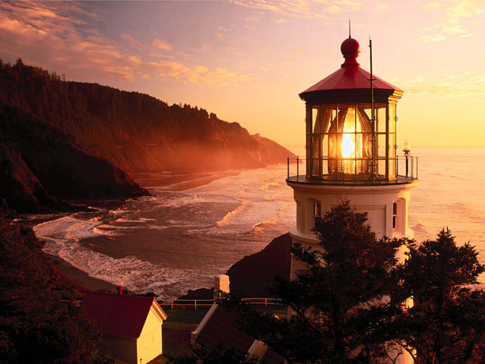 Heceta Head Lighthouse At Sunset Oregon
