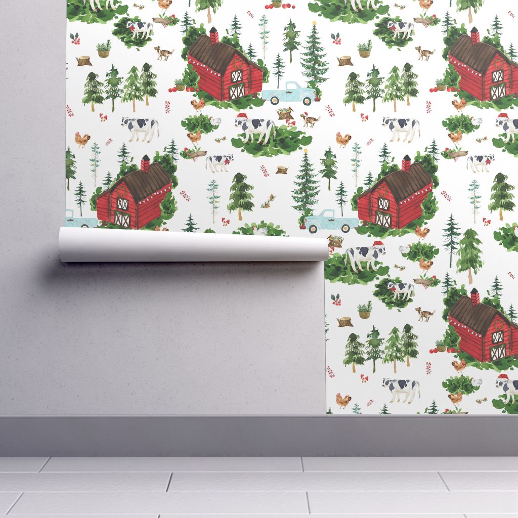 Wallpaper Roll Or Sample Christmas Holidays Farm Animals Winter