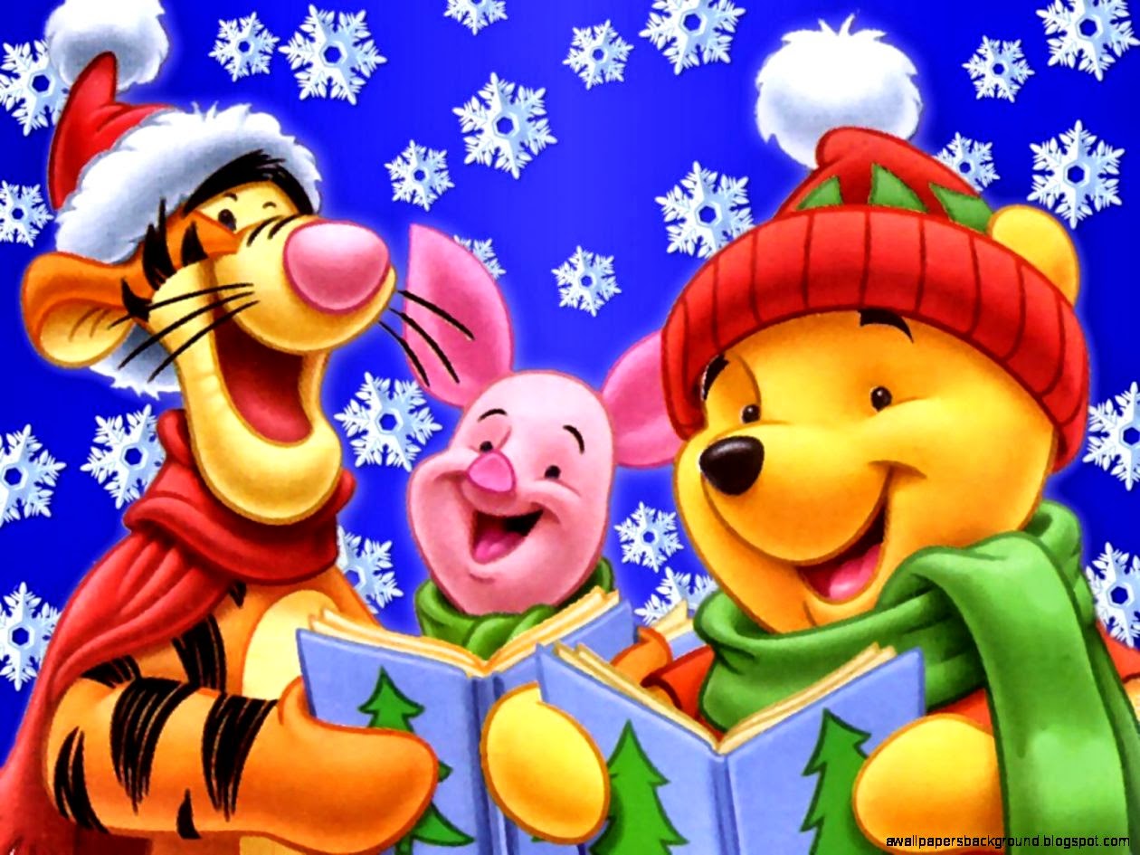Winnie The Pooh Christmas Celebration Cartoon Wallpaper
