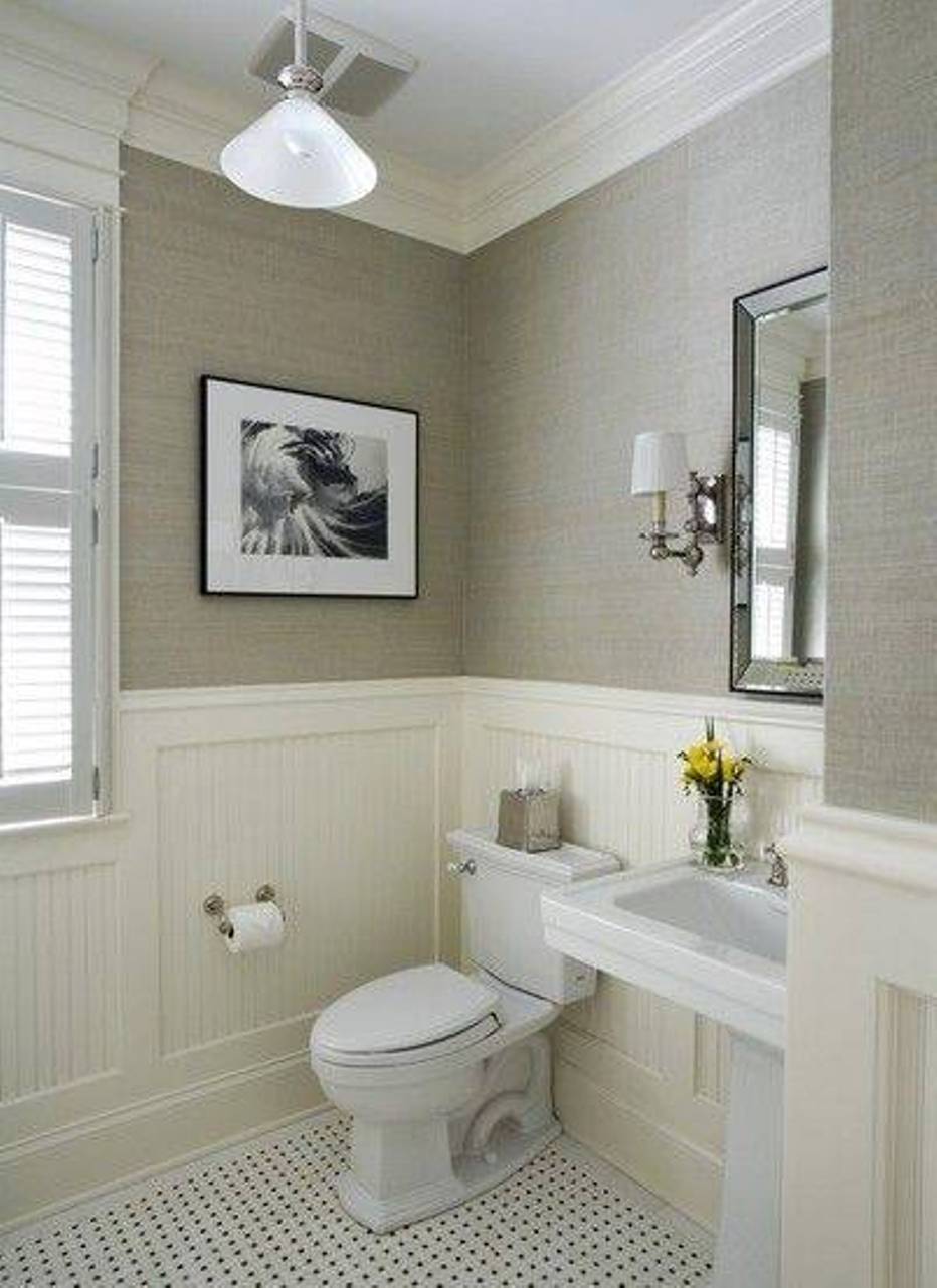Powder Room Decorating Ideas With Linen Look Wallpaper