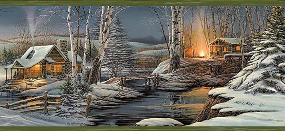 Winter Cabin In The Woods Wallpaper Border Ll50011b Papermywalls