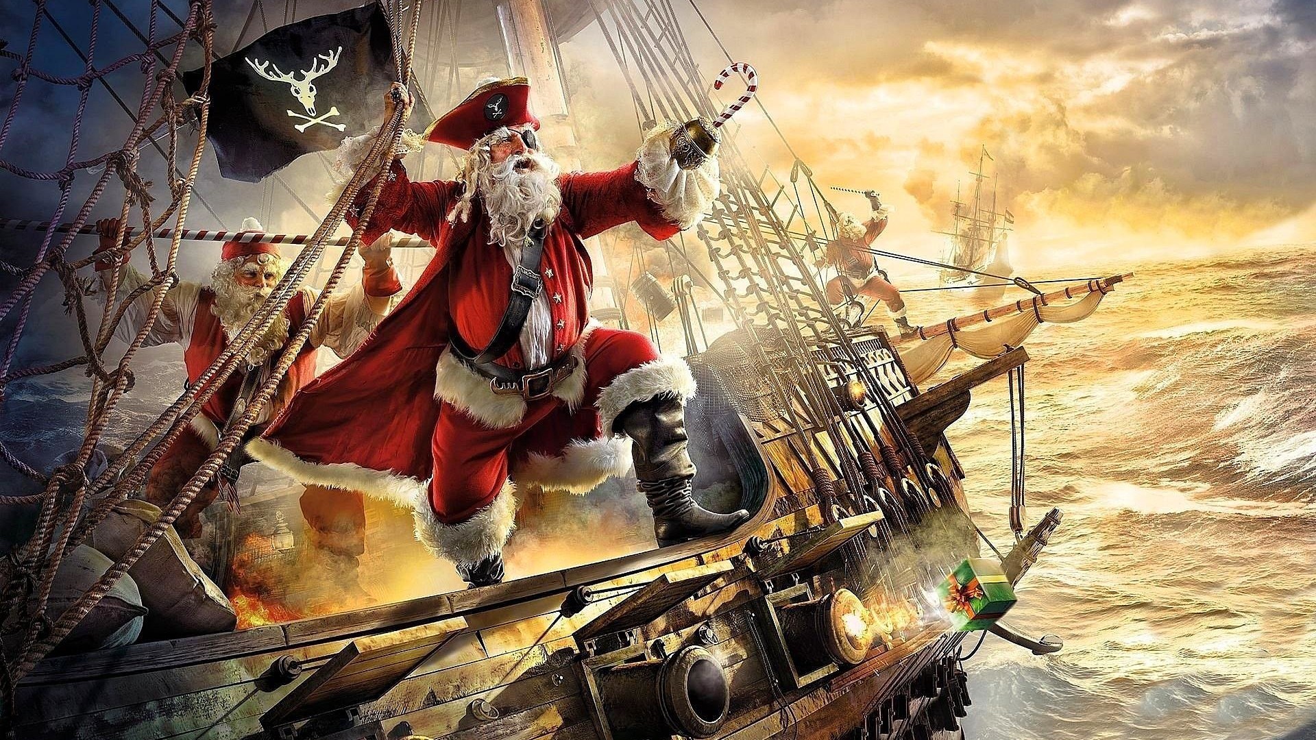 Pirate Santa Claus Funny Christmas Wallpaper
