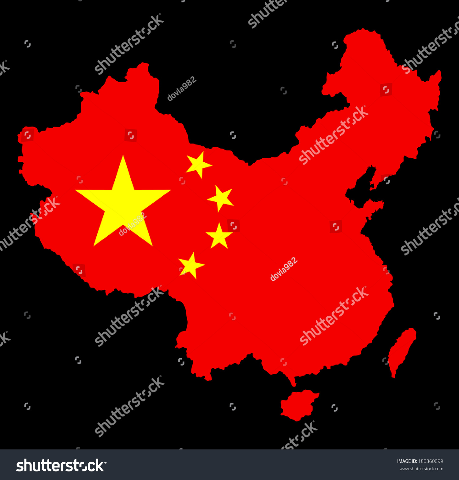 Vector Map Of China With National Flag Isolated On Black