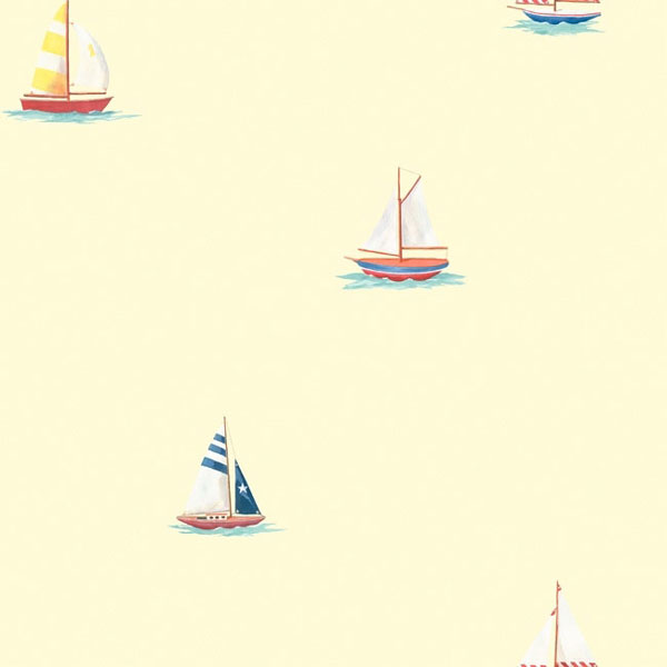 Yellow Sailboats Prepasted Wallpaper   Nautical Sail Boats Wall Decor