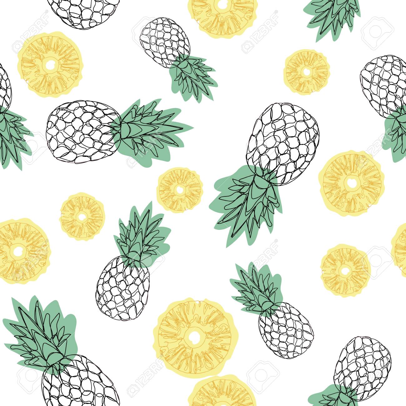 Pineapple Seamless Pattern On A White Background Design For