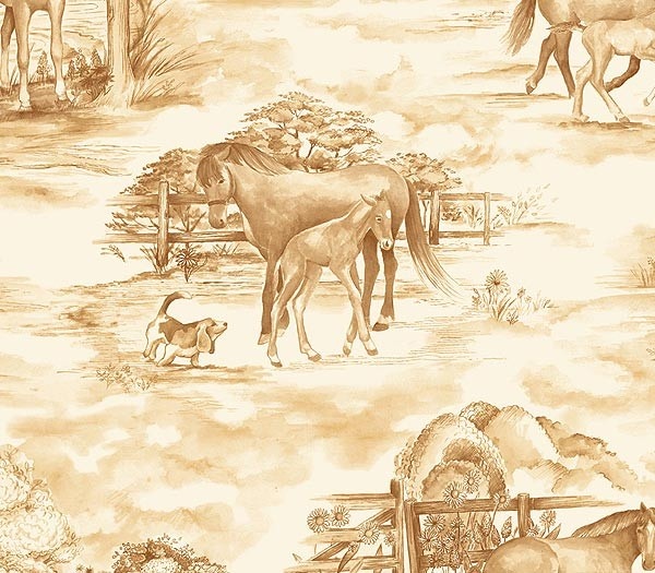 Precious Horse Foal Beagle Toile Wallpaper