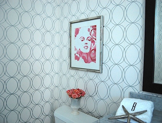 Darcy White And Silver Wallpaper Transitional Bathroom