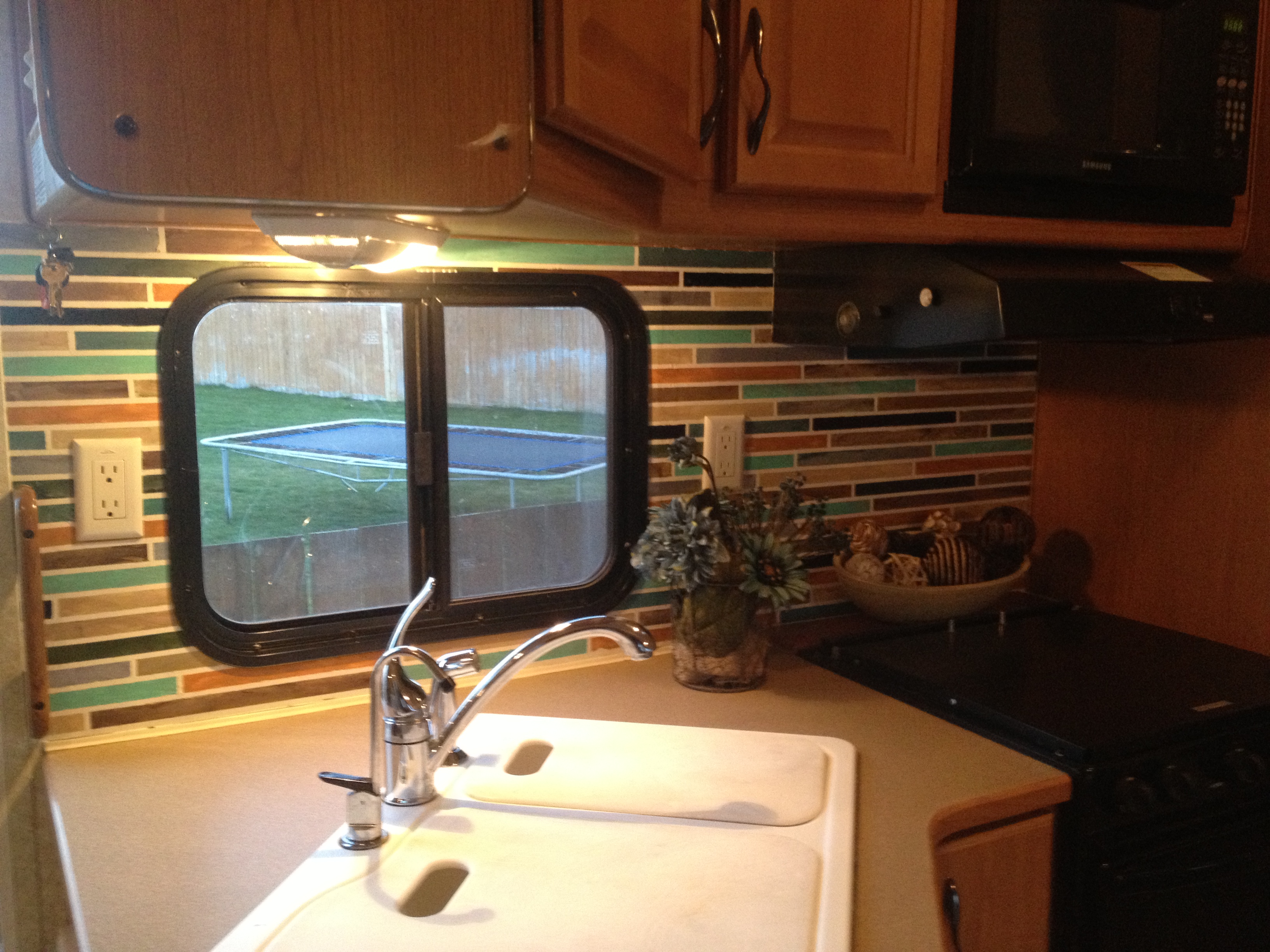 Rv Remodel Paint Over Wallpaper And Make A Faux Tile
