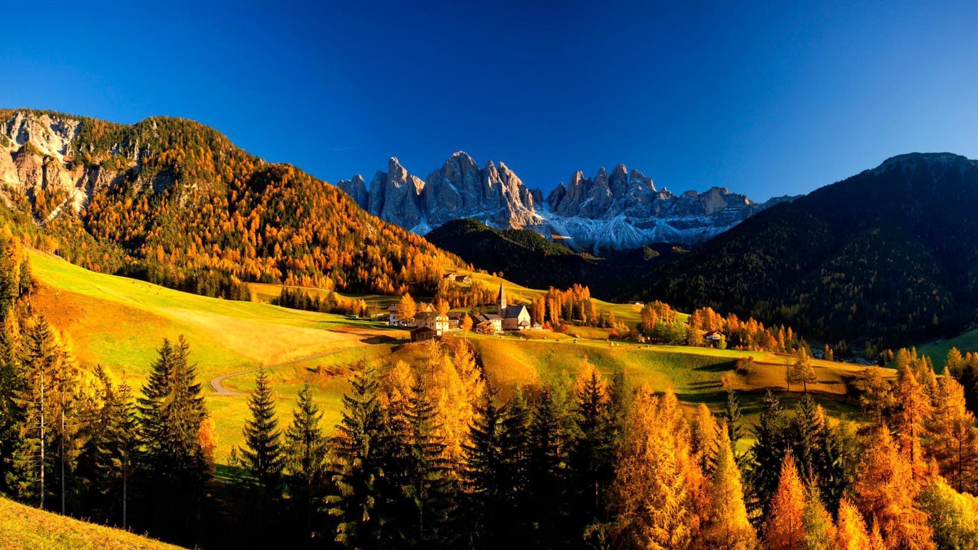Mountain Village In Autumn Wallpaper HD Desktop 4k